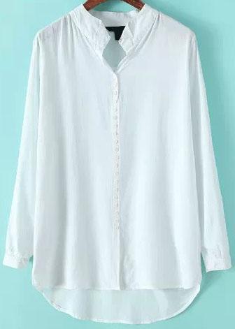 Romwe Buttons Dipped Hem Blouse