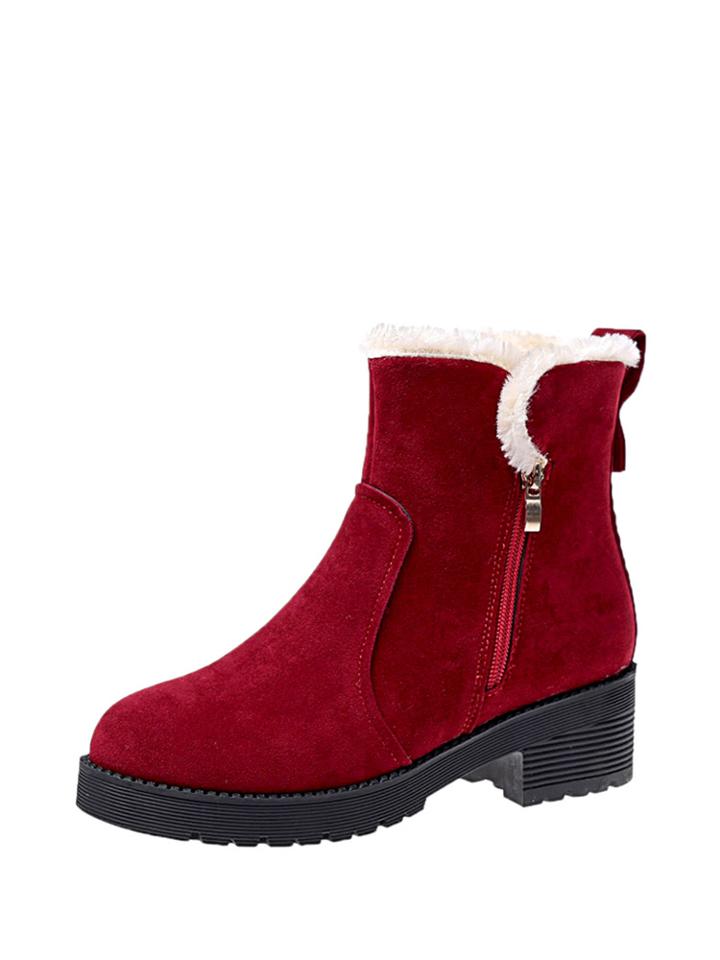 Romwe Round Toe Side Zipper Scrub Boots