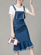 Romwe Blue Overalls Two-piece Denim Dress