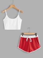 Romwe Scoop Neck Cami With Striped Side Shorts