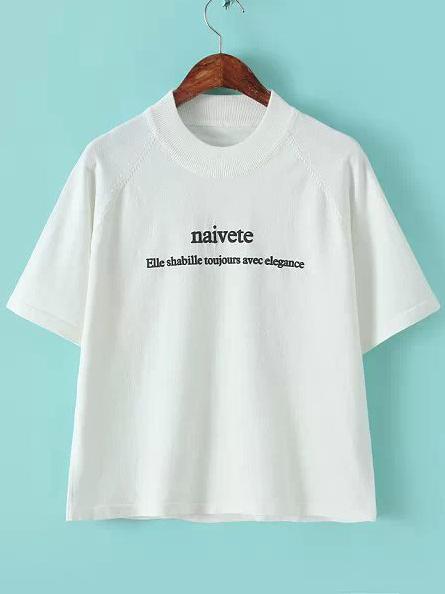 Romwe Naivete Print Knit White Sweater