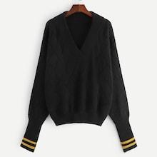Romwe V Neckline Cable-knit Sweater