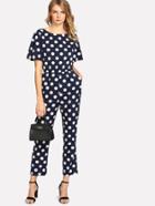 Romwe Allover Polka Dot Elastic Waist Jumpsuit