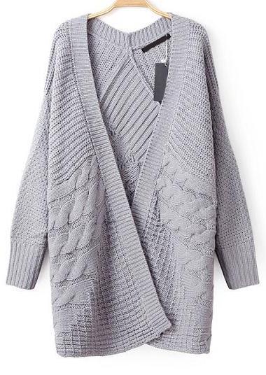 Romwe Cable Knit Loose Grey Cardigan