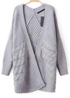 Romwe Cable Knit Loose Grey Cardigan