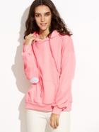 Romwe Pink Drop Shoulder Elbow Heart Embroidered Patches Hooded Sweatshirt