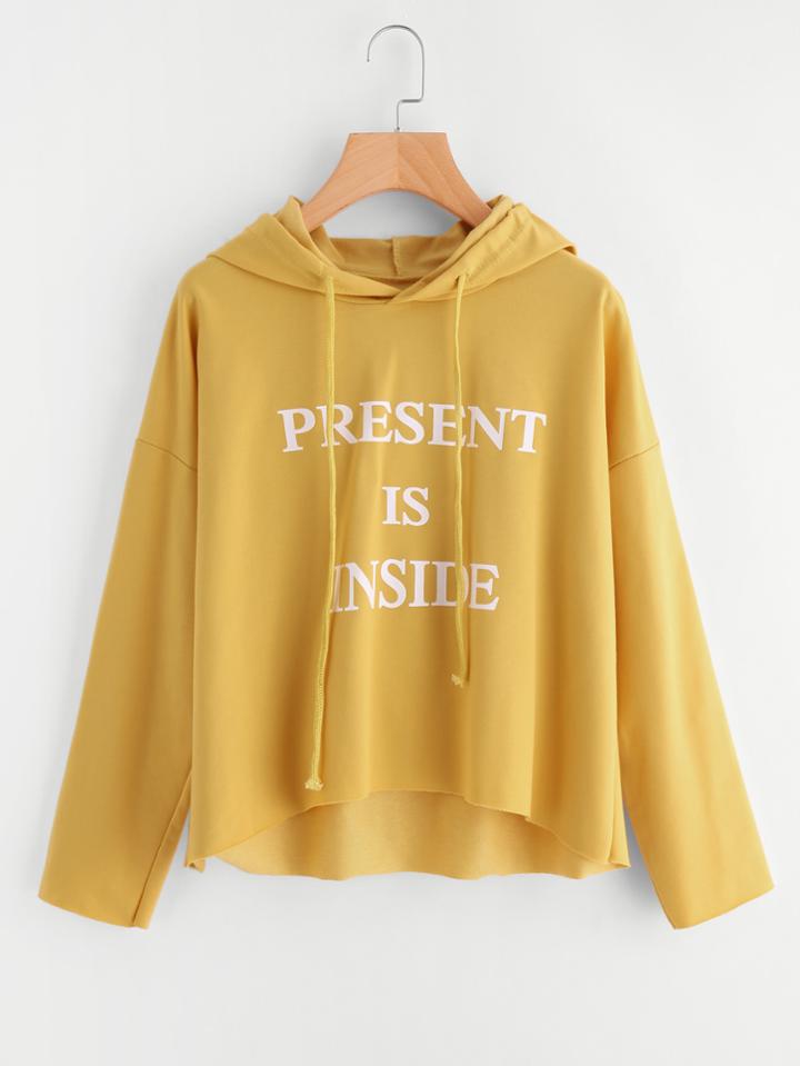 Romwe Drop Shoulder Raw Cut Dip Hem Hoodie