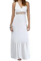 Romwe Hollow Waist Backless White Maxi Dress