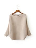 Romwe Beige Striped Batwing Sleeve Sweater