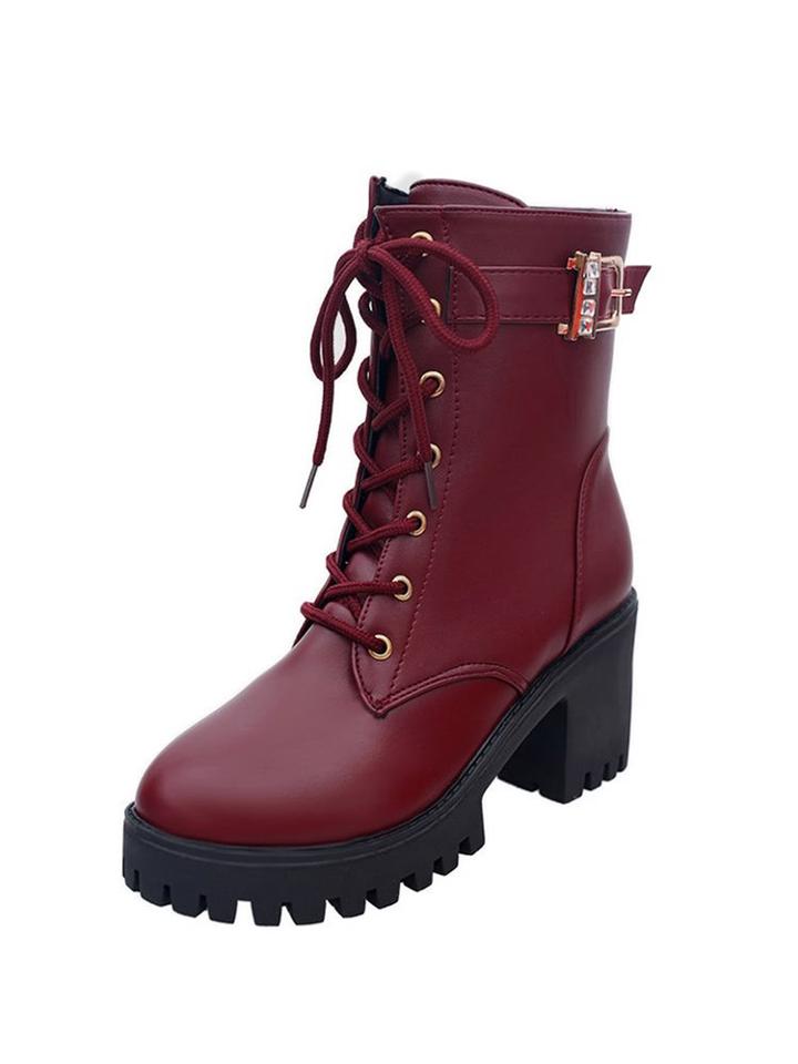 Romwe Lug Sole Lace Up Boots