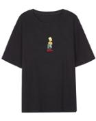 Romwe Dip Hem Simpson Embroidered Black T-shirt