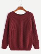 Romwe Burgundy Cable Knit Casual Sweater