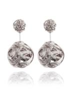 Romwe Knot Ball Double Sided Earrings - Silver