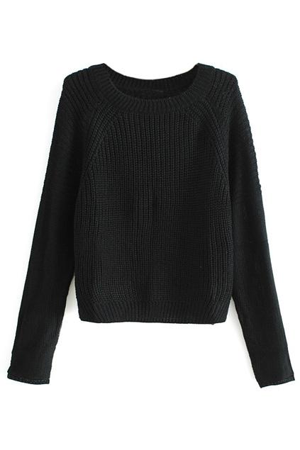 Romwe Slim Stripe Knitted Black Jumper