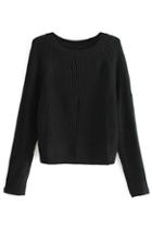 Romwe Slim Stripe Knitted Black Jumper