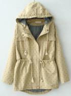 Romwe Hooded Polka Dot High Low Khaki Coat