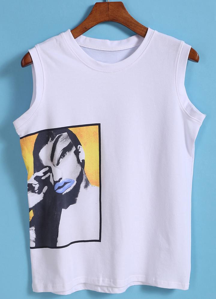 Romwe Head Portrait Print Tank Top