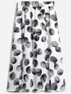 Romwe Elastic Waist Leaves Print Split Chiffon White Skirt