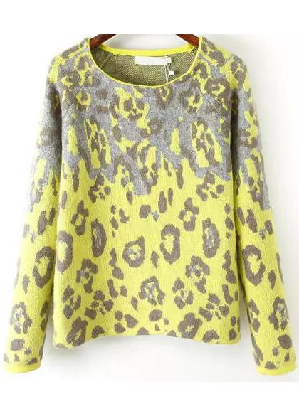 Romwe Yellow Leopard Angora Sweater