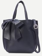 Romwe Black Faux Leather Bow Detail Tote Bag With Strap