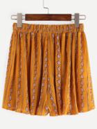 Romwe Elastic Waist Pleated Tribal Print Shorts - Yellow