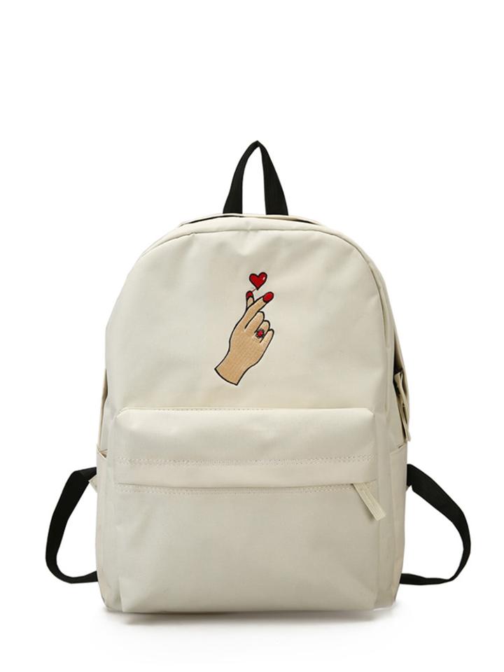 Romwe Love Gesture Embroidered Canvas Backpack