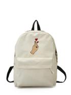 Romwe Love Gesture Embroidered Canvas Backpack