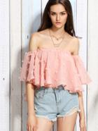 Romwe Pink Frayed Off The Shoulder Top