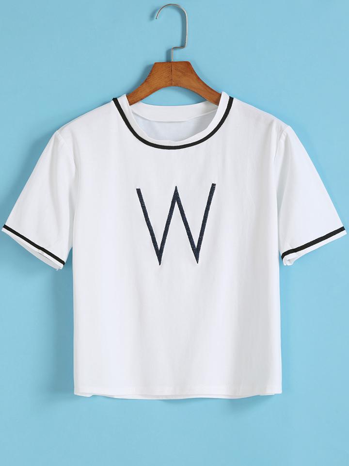 Romwe W Print White T-shirt