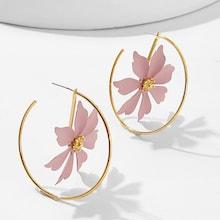 Romwe Flower Decorated Hoop Earrings 1pair