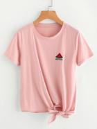 Romwe Watermelon Embroidered Knot Side Tee