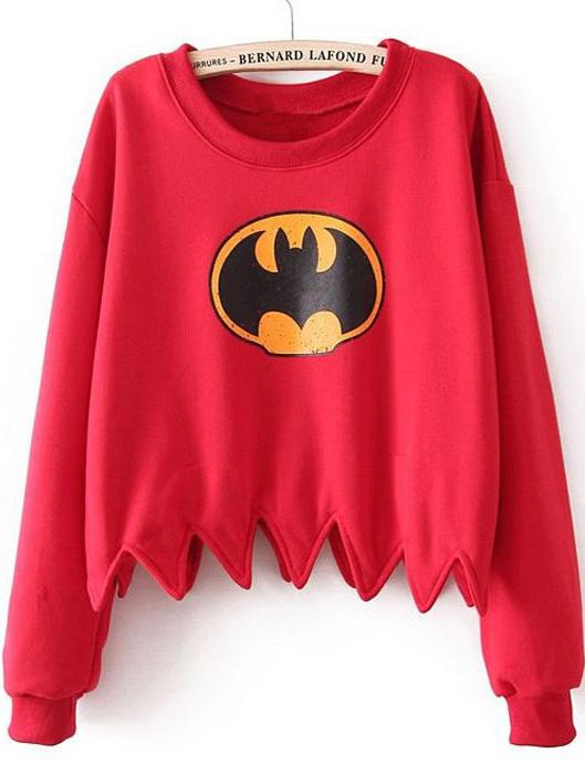 Romwe Batman Print Dentate Hem Crop T-shirt
