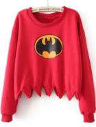 Romwe Batman Print Dentate Hem Crop T-shirt