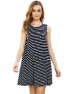 Romwe Deep Blue Striped Sleeveless Dress