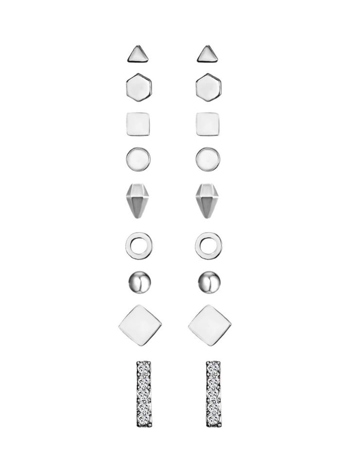 Romwe Geometric Stud Earrings Set 9pairs