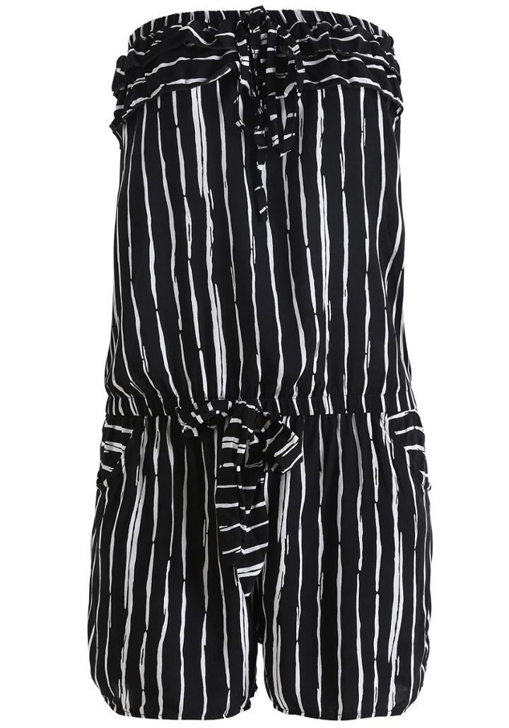 Romwe Vertical Stripe Strapless Jumpsuit