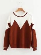 Romwe Two Tone Ribbed Trim Sweater