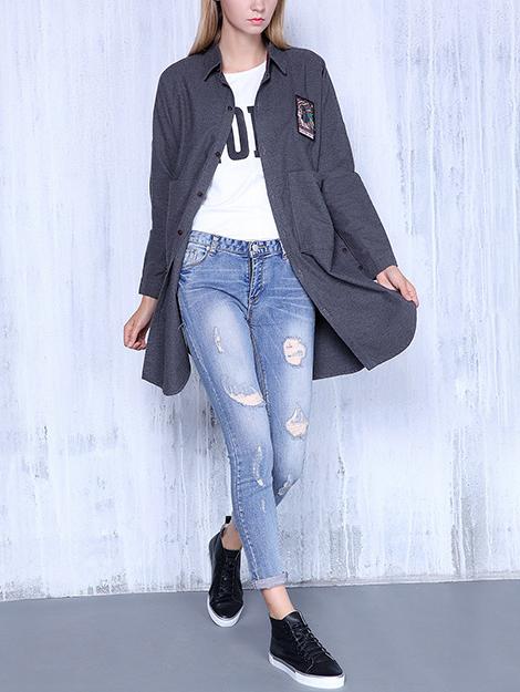 Romwe Split Side Patch Boyfrined Blouse With Pockets