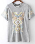 Romwe Geometric Print Grey T-shirt