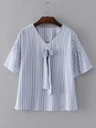 Romwe Vertical Striped Top With Tie Detail