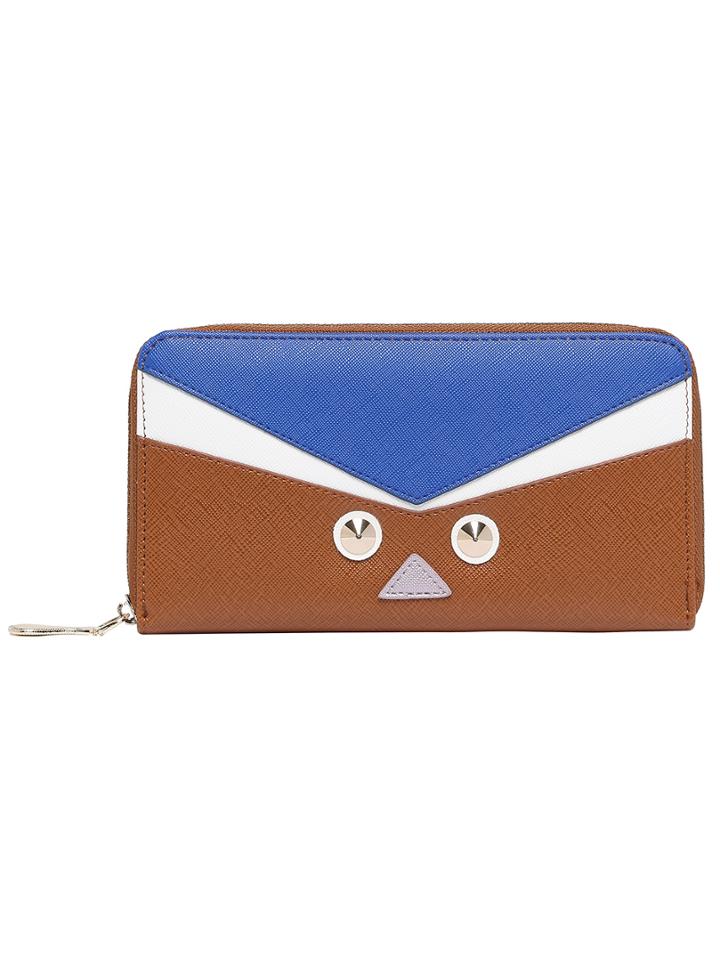 Romwe Blue Brown Rivet Pu Wallet