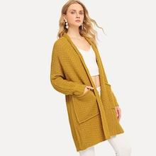 Romwe Pocket Front Open Placket Longline Cardigan