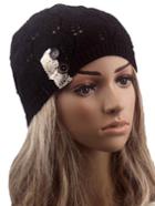 Romwe Contrast Lace Buttons Eyelet Black Sweater Hat