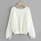 Romwe Raglan Sleeve Fringe Trim Sweater