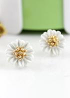 Romwe White Bead Flower Stud Earrings