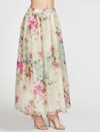 Romwe Flower Print Elastic Waist Maxi Skirt