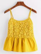 Romwe Yellow Lace Splicing Ruffle Cami Top