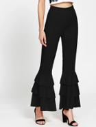 Romwe Layered Ruffle Bell-bottoms Pants