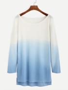 Romwe Ombre Scoop Neck High Low Knitted T-shirt