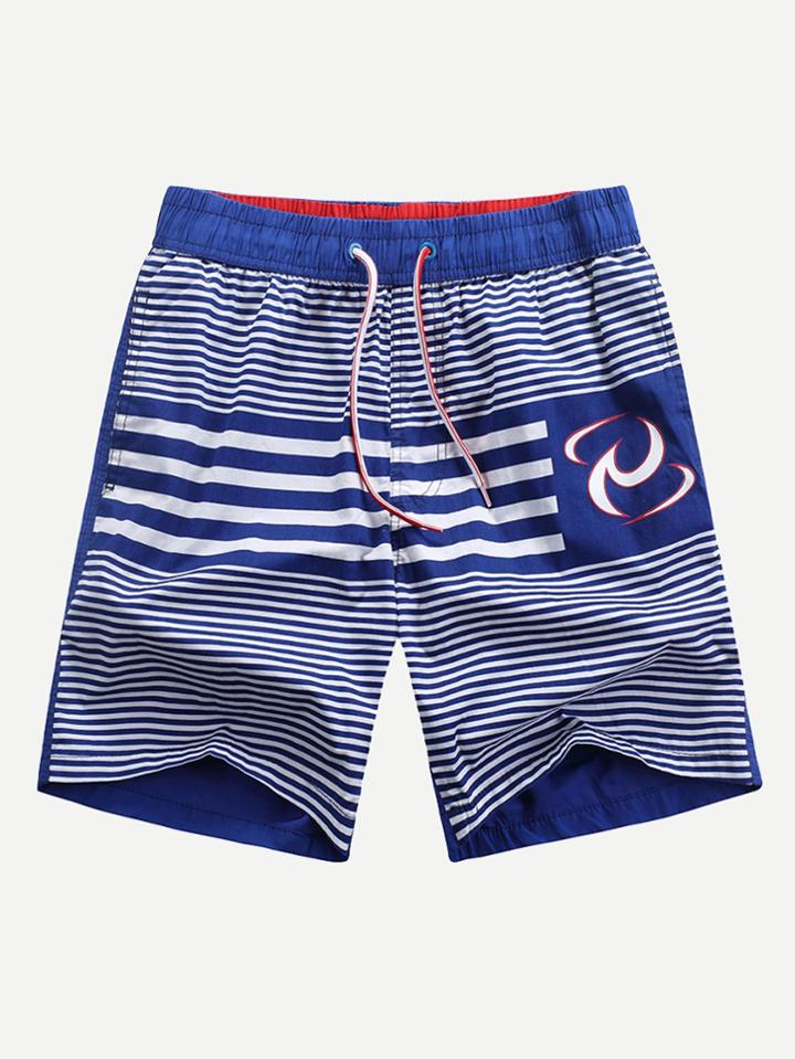 Romwe Men Striped Pocket Drawstring Short